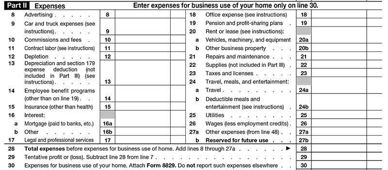 Schedule C Expenses Section